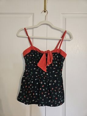 Cooperative Floral Tie-Front Cami Top with Red Trim